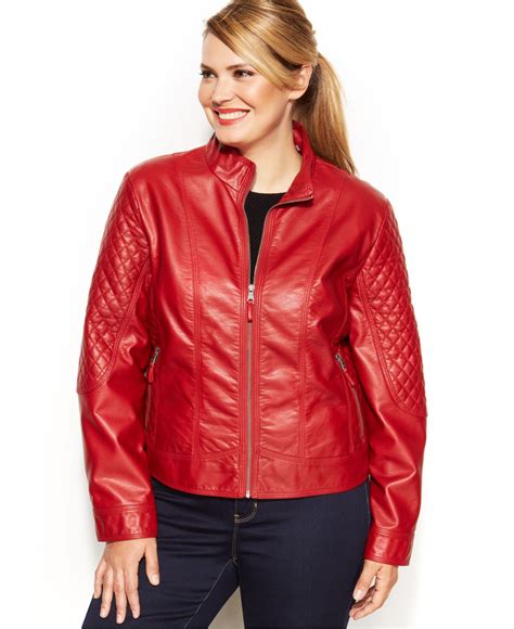 Lyst Jessica Simpson Plus Size Faux Leather Quilted Moto Jacket In Red