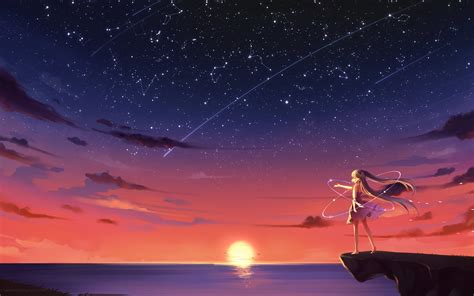 2560x1600 Anime Girl Barefoot Blonde Sky Stars Sunset 4k 2560x1600 Resolution Hd 4k Wallpapers