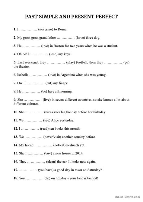 Past Simple And Present Perfect Exercises Worksheets Worksheets For