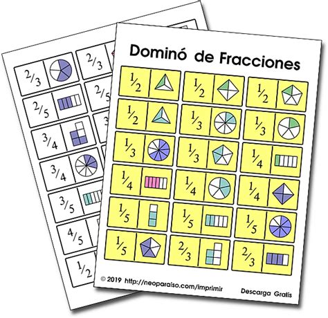 Para muchos de los que ven la matemática desde afuera, ésta es mortalmente. Juegos con Fracciones - Dominó de Fracciones Imprimible Gratis