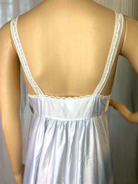 Vintage Blue Satin And Lace Empire Waist Gown Size Small S Long Iridescent Nightgown Satin De