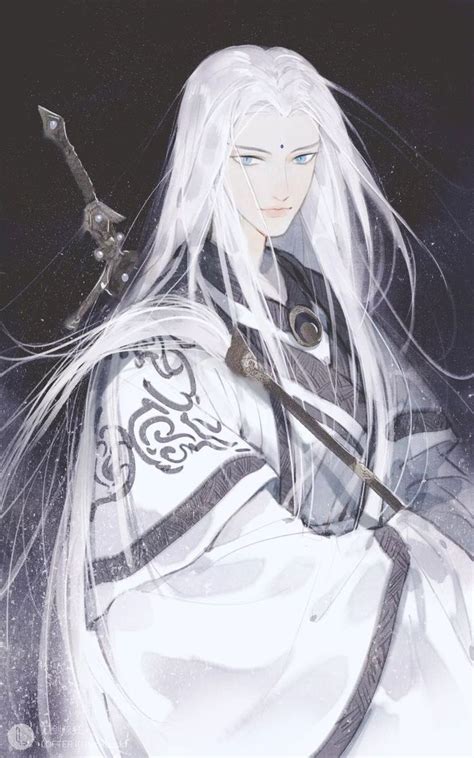 🌸🌸🌸 White Hair Anime Guy Fantasy Art Men Anime Guy Long Hair