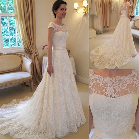 Discount 2016 Vintage Lace A Line Wedding Dresses Bateau