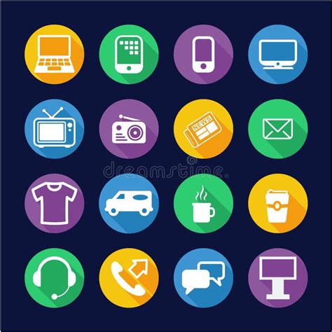 Advertising Media Icons Flat Design Circle Stock Vector Illustration