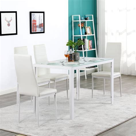 5 Pieces Dining Table Set Tempered Glass Dining Table And Chairs Set
