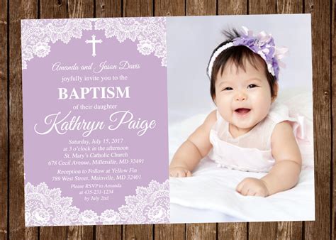 Baptism Invitation Lace Purple Digital Or Printed Christening