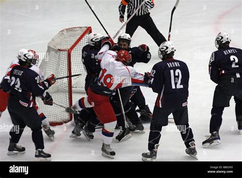 Fight In A U18 Ice Hockey Game Between Usa And Russia Stock Photo Alamy