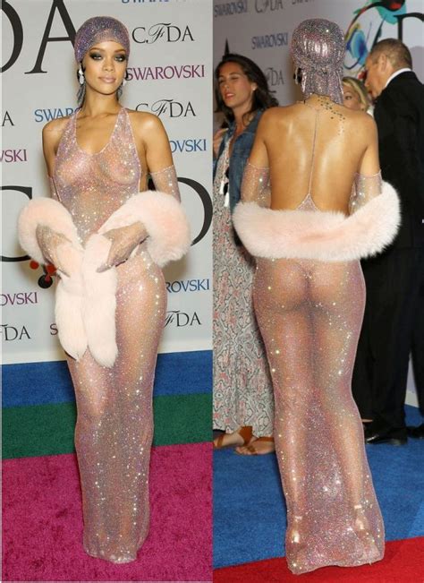 Rihanna In Naked See Through Dress Show Her Tits The Fappening