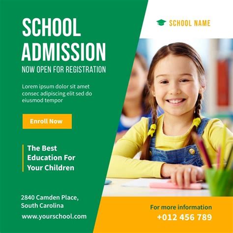School Admission Social Media Template Education Poster Education
