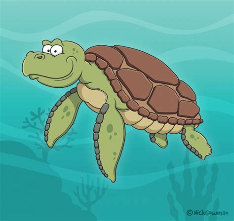 Cartoon Sea Turtle Ocean Going Cartoon Critter By Nick Gowman