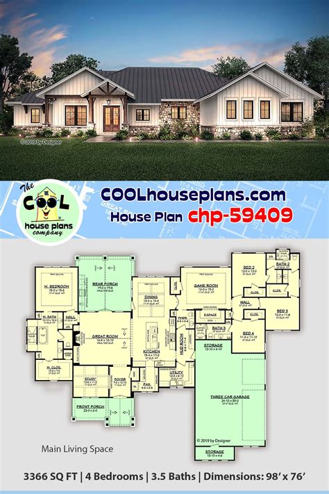 One Story Texas Ranch Home Plan Chp 59049 At Cool House Plans Has 4