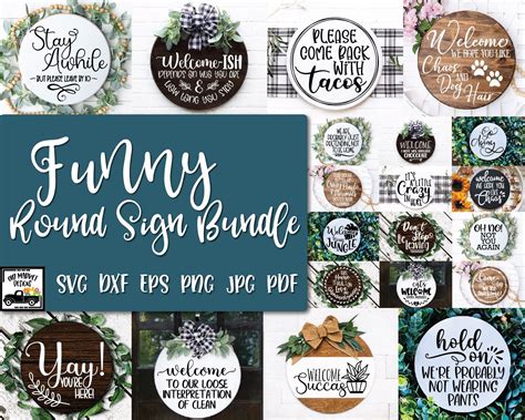 Funny Round Signs Svg Bundle Round Svg Files 22 Funny Etsy
