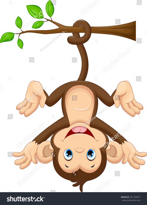 Cute Baby Monkey Hanging On Tree Stock Vector Royalty Free 361764071