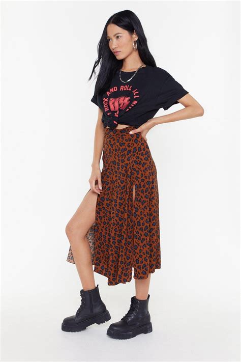 Leopard Print Double Split Midi Skirt Midi Skirt Skirts Fashion