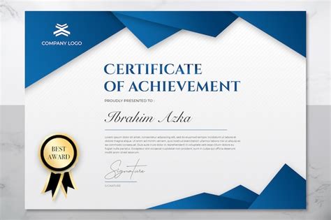 Premium Psd Modern Blue And Gold Certificate Of Achievement Template