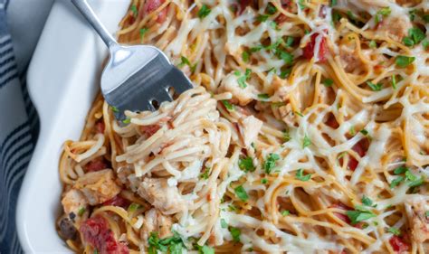 Sep 20, 2019 · in a large bowl, mix together cooked spaghetti, cooked chicken, condensed cream of chicken soup, diced red and bell pepper, minced onion, chicken broth, seasoned salt, pepper, salt, and cheese. Chicken Spaghetti Casserole - Macrostax