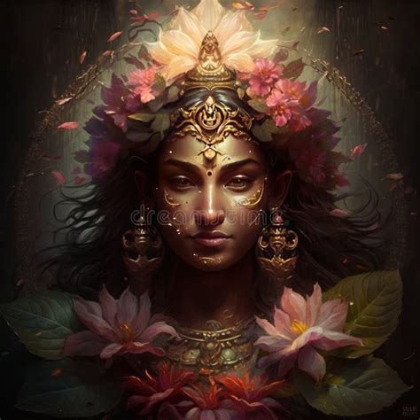 la hermosa diosa hindú lakshmi cabeza transformándose en un ai generador de flores stock de