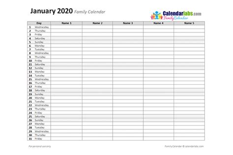 Free Calendar Templates For Parents And Kids