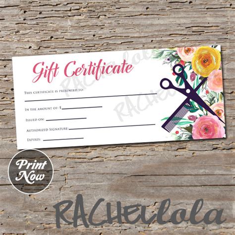 $50 gift certificate to pork island grill $ 25 Hair Salon Watercolor Floral printable Gift Certificate