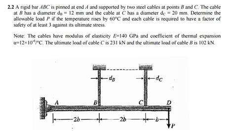 Solved A Rigid Bar ABC Is Pinned At End A And Supported By Chegg Com