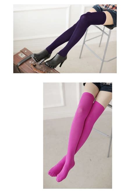 fashion sexy womens candy color over knee thigh high stockings socks free size by hongkong post