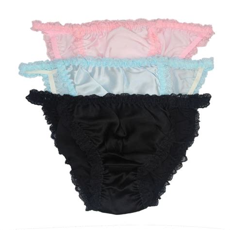 Womens Pure Silk Lace String Bikinis Panties Lot 3 Pairs In One Pack