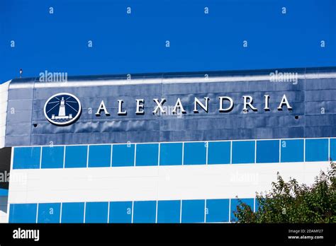 Alexandria sign logo on the modern office building of real estate
