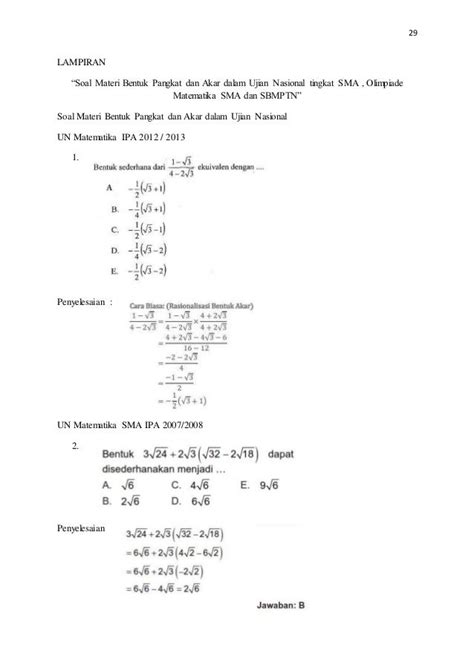 Contoh Soal Mtk Bilangan Berpangkat Dan Bentuk Akar