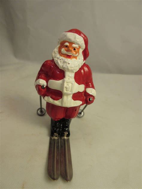Vintage Barclay Santa On Skis Cast Lead Metal Hand Painted Santa