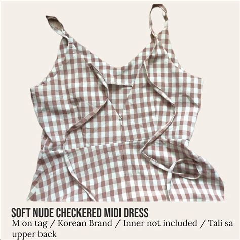 Soft Nude Checkered Gingham Midi Dress Women S Fashion Dresses And Sets Dresses On Carousell