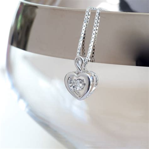 9ct White Gold 006ct Dancing Diamond Heart Necklace By Oh So Cherished