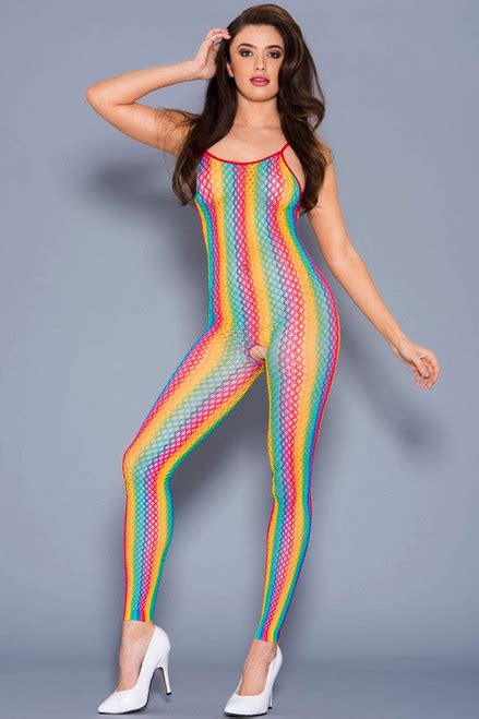 Rainbow Fishnet Striped Crotchless Bodystocking Spicy Lingerie