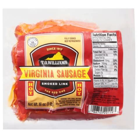 T O Williams Virginia Smoked Link Hot Sausage 16 Oz Foods Co