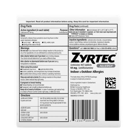 zyrtec 24 hour allergy relief tablets with 10 mg cetirizine hcl 30 ct baker s
