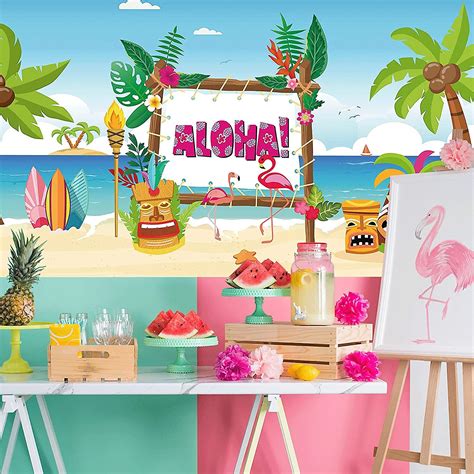 Aloha Hawaiian Beach Party Baggrund Luau Tropical Flamingo Summer Pool
