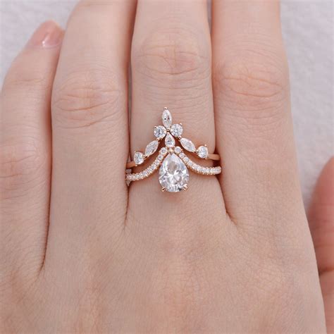 Pear Shaped Moissanite Engagement Ring Set Rose Gold Bridal Etsy In Free Hot Nude Porn Pic Gallery