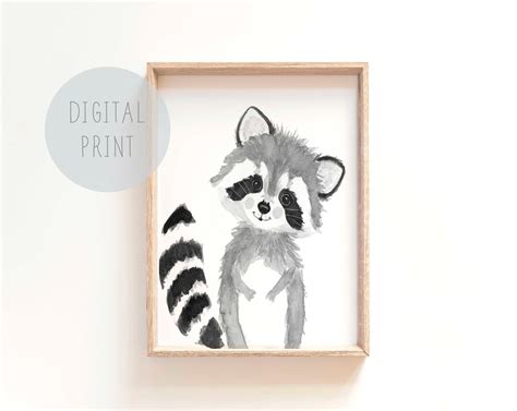 Printable Woodland Nursery Decor Baby Raccoon Nursery Art Etsy In