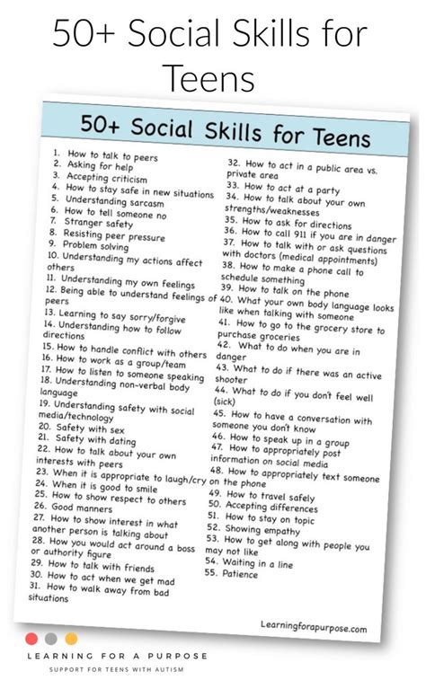 50 Social Skills For Teens Learning For A Purpose Social Skills