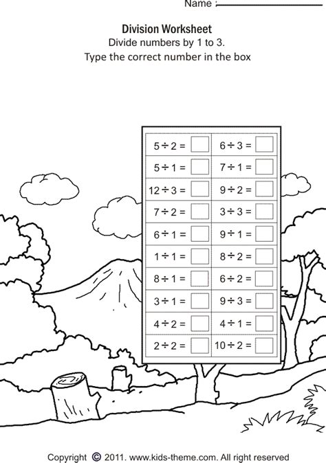 The other operations are addition, subtraction, and multiplication. Division Worksheets - Divide Numbers by 1 to 3