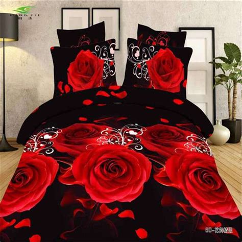 Red Rose 3d Bed Sheet Flat Screen Printing Bed Cover Bed Queen Size Bed