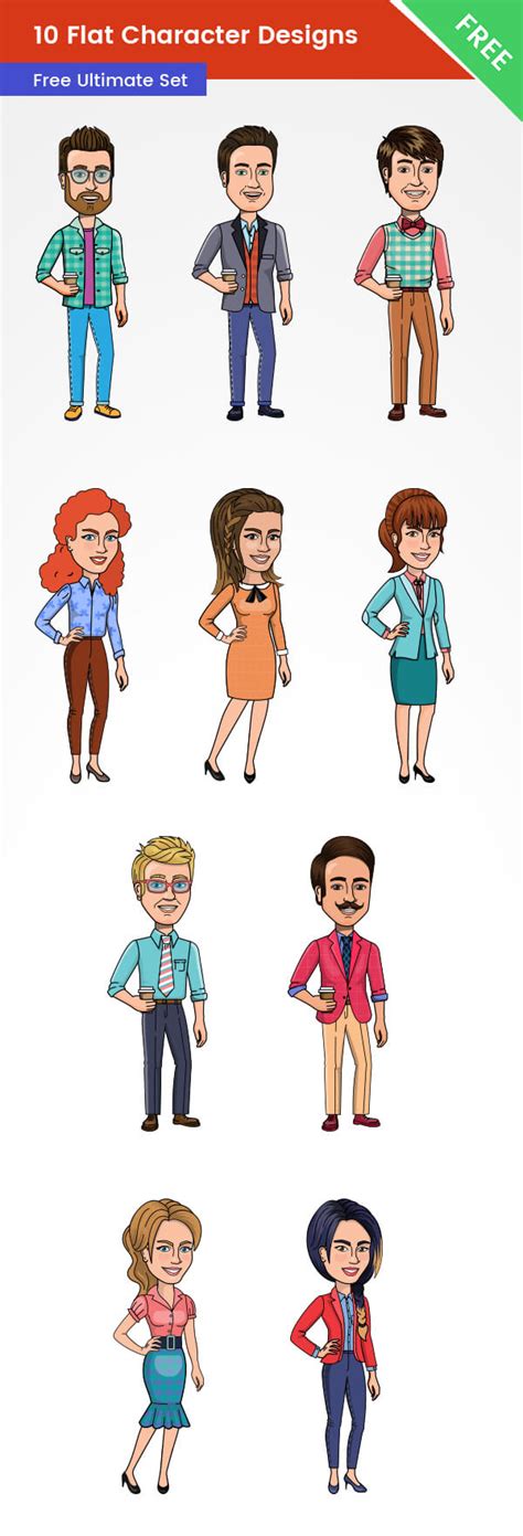 10 Free Flat Character Designs Free Vector Characters