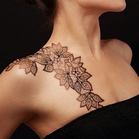 Chest Tattoo Designs Black Top Symmetrical Flowers Shoulder Black Background Chest Tattoos For