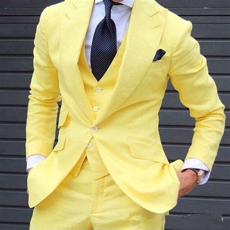 Fashion Mens Yellow Suit 3 Piece Slim Fit Party Tuxedos Men Wedding