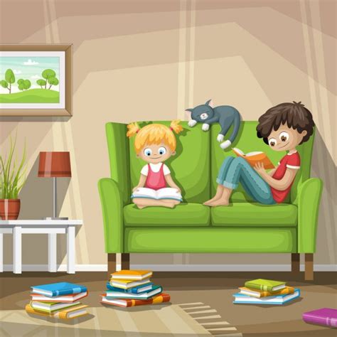 A Young Boy Watching Tv At The Living Room — Stock Vector