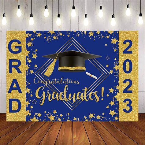 Buy Avezano 2023 Graduation Party Backdrops Blue And Gold Congrats Grad