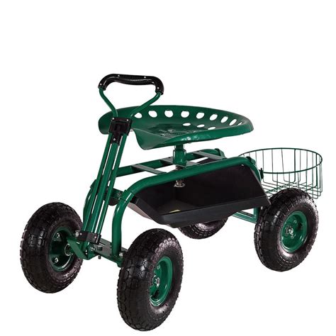 Sunnydaze Decor Green Steel Rolling Garden Cart With Steering Handle