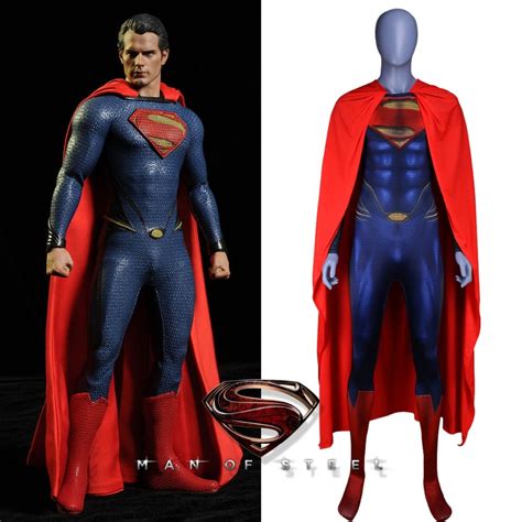 superman costume man of steel cosplay outfit with deluxe 3d print jumpsuit and red cape for