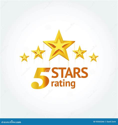 Five Golden Stars With Text `five Stars Rating` Logo Template Stock