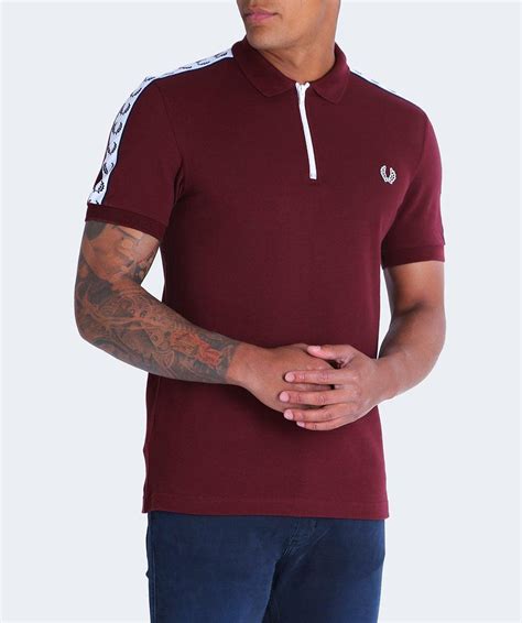 Fred Perry Zip Neck Pique Polo Shirt In Red For Men Lyst