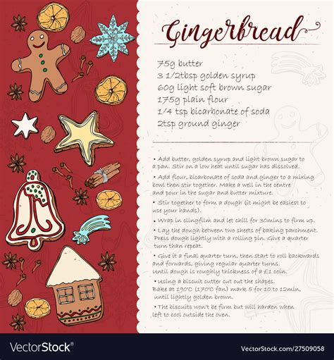 Christmas Gingerbread Cookie Recipe Card Icing Vector Image